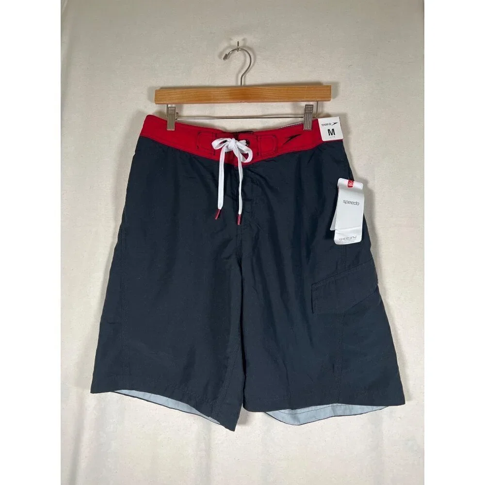 NWT Speedo Size M Black Red‎ Black Swim Shorts / Trunks Color Blocked Speedry